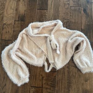 Soft Fuzzy Crop Sweater Cardigan - Cream